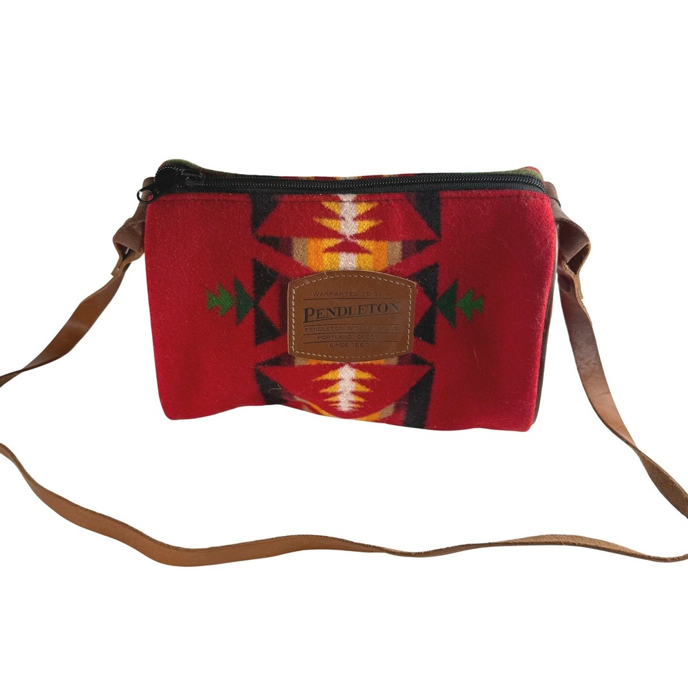 Pendleton Wool & Leather Red Geometric Native Zip Crossbody Bag YKK